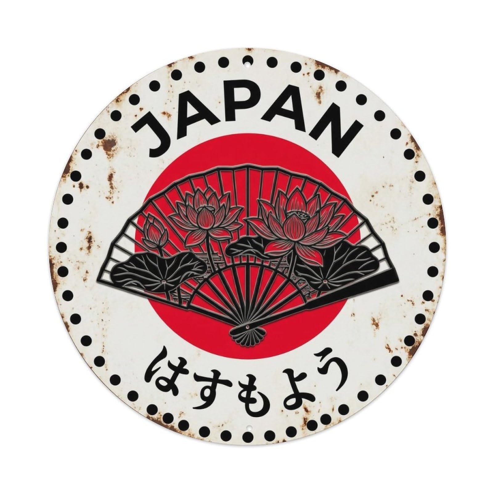 Lotus Fan Japan Sacred Bloom Historic Metal Tin Sign