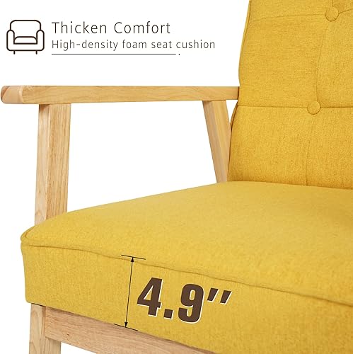 Miniatura 4 de Okeysen Juego de 2 sillas decorativas, sillón retro de tela moderna de mediados de siglo para sala de estar, sofá individual de madera maciza con