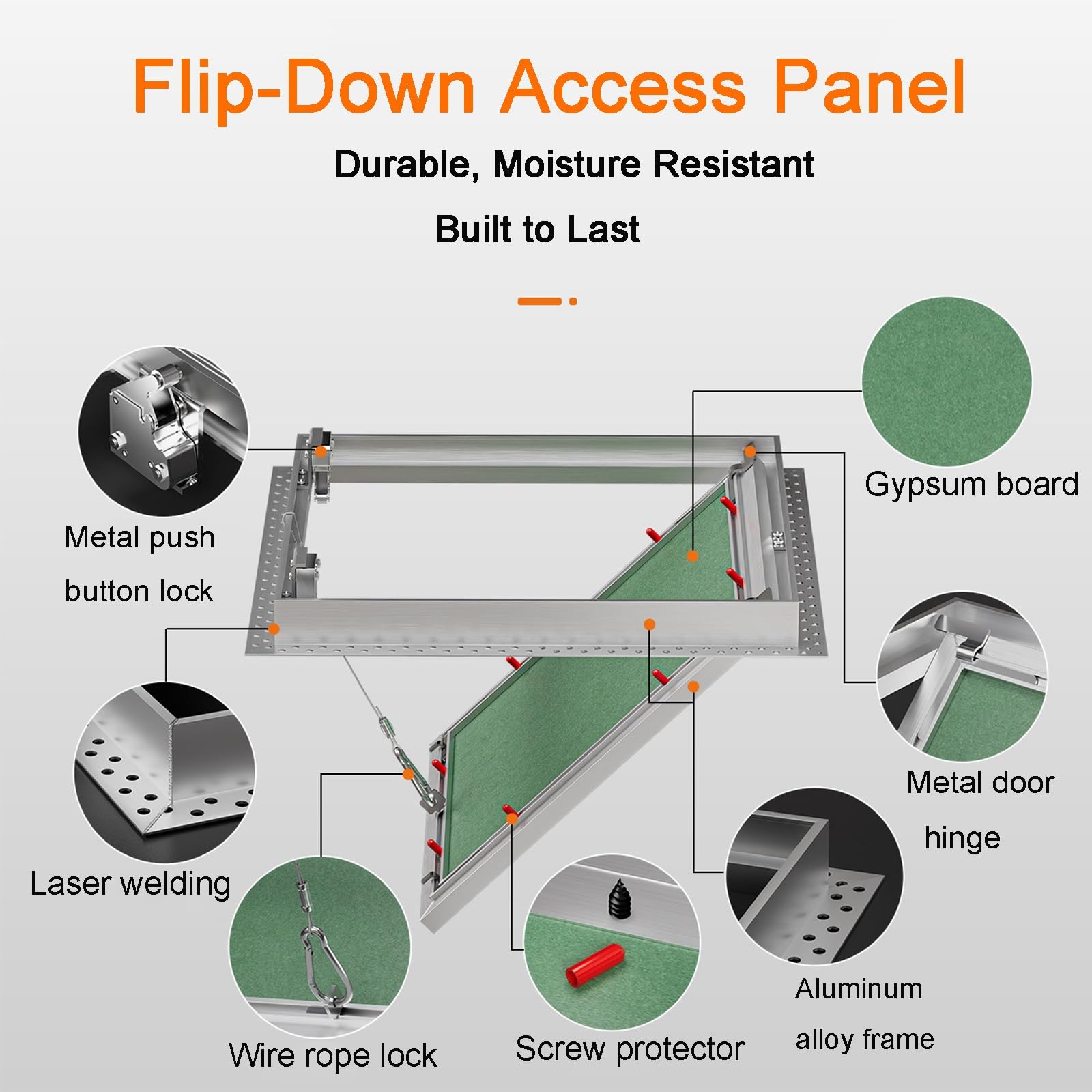 Panel Rewizyjny do Płyt Gipsowo Kartonowych, Aluminiowy Panel Rewizyjny | Drzwi Rewizyjne do Płyt Gipsowo Kartonowych, Linka Bezpieczeństwa do Zamaskowania Rur i Okablowania(25x25cm/10x10in)