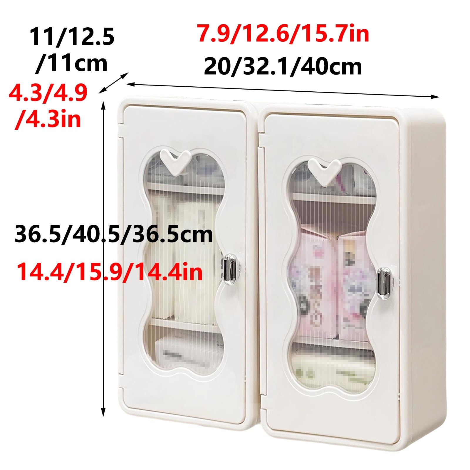 Armadietto Bagno Sospeso Plastica con Ante Eleganti Maniglie Piccole Divisori Rimovibili Mobile Sospeso Bagno Materiale Plastico Adatto a Bagni e Soggiorni(B,32.1 * 12.5 * 40.5cm)