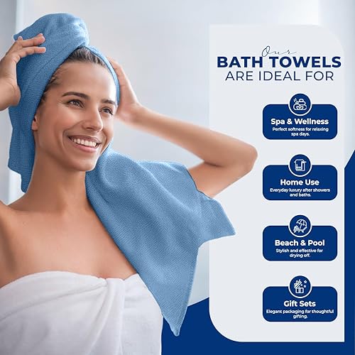 Miniatura 6 de DAN RIVER Juego de 6 toallas de baño 100% algodón, suaves y ligeras, medianas ideales para piscina, hogar, gimnasio, spa, hotel y uso diario, color