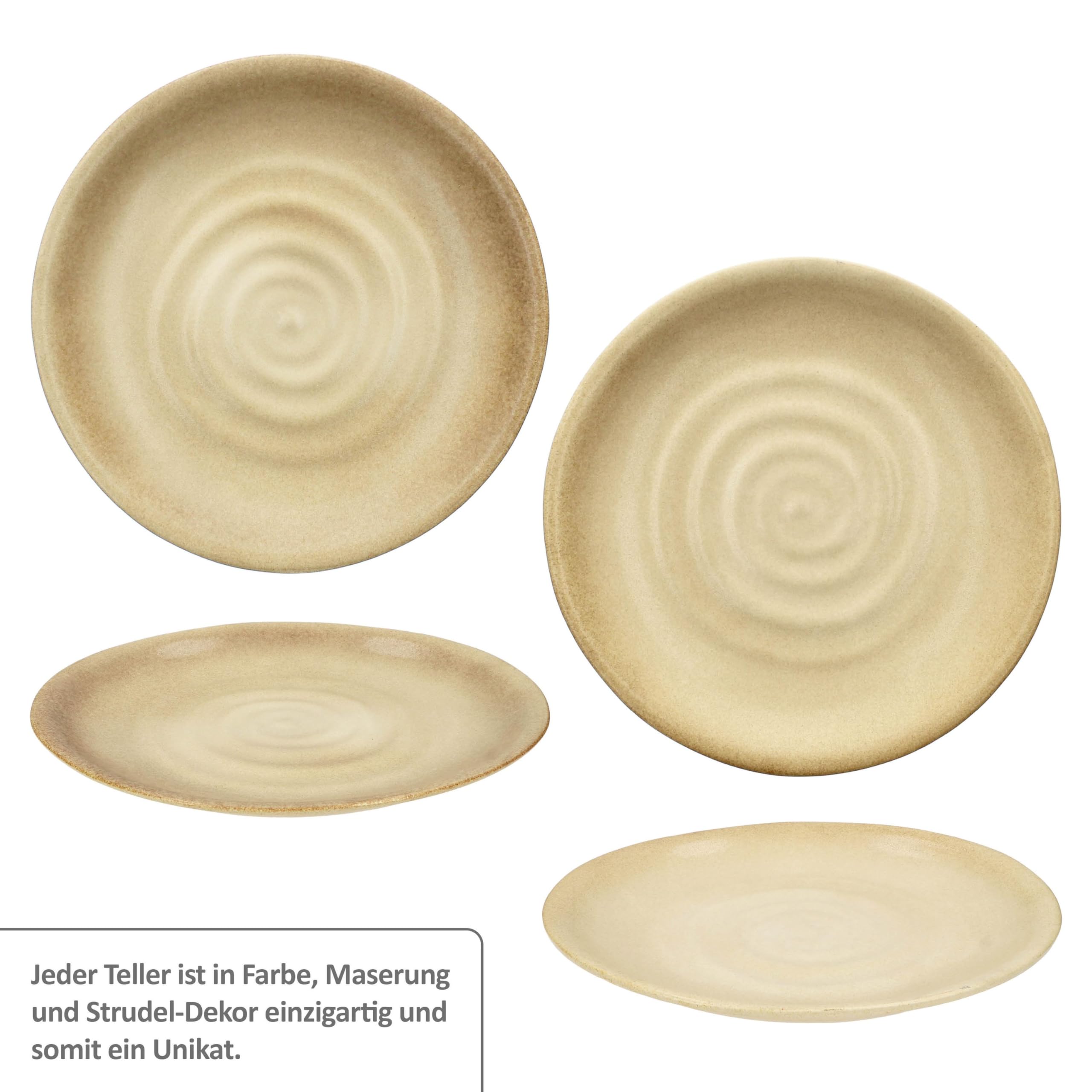 MamboCat CLAY Beige zestaw 6 talerzy obiadowych I Ø 27,5 cm I talerze obiadowe z kamionki, beżowe, z wzorem wiru, dla 6 osób, duże talerze do dań głównych, do grillowania