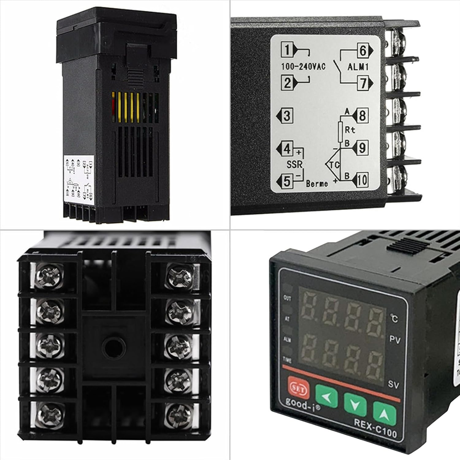 PID Temperature Controller, Digital Display REX-C100 Temperature Controllers Box with Solid State Relay SSR 40DA and K Thermocouple Probe, Universal 100-240V (PID+40DA SSR+Heat Sink+K Sensor)