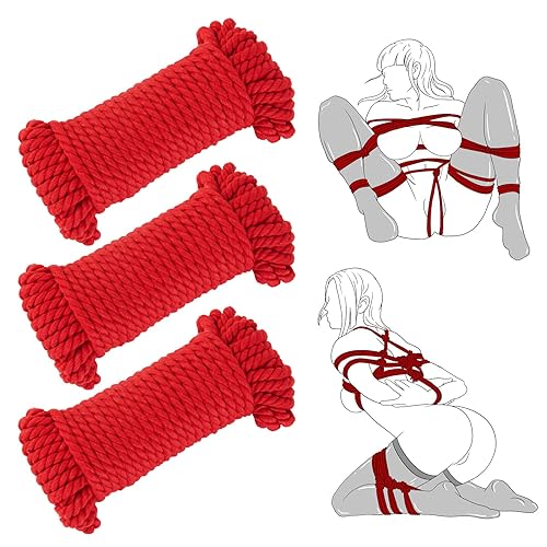 BDSM Bondage Rope Sex Restraints - UTIMI Restraint Set for Sex Toys for Couple Women Bondaged Kit Adult Toy Shibari Rope Kit Soft Cotton Ropes 32 Feet/10m, 3 Pack (Red) - Red