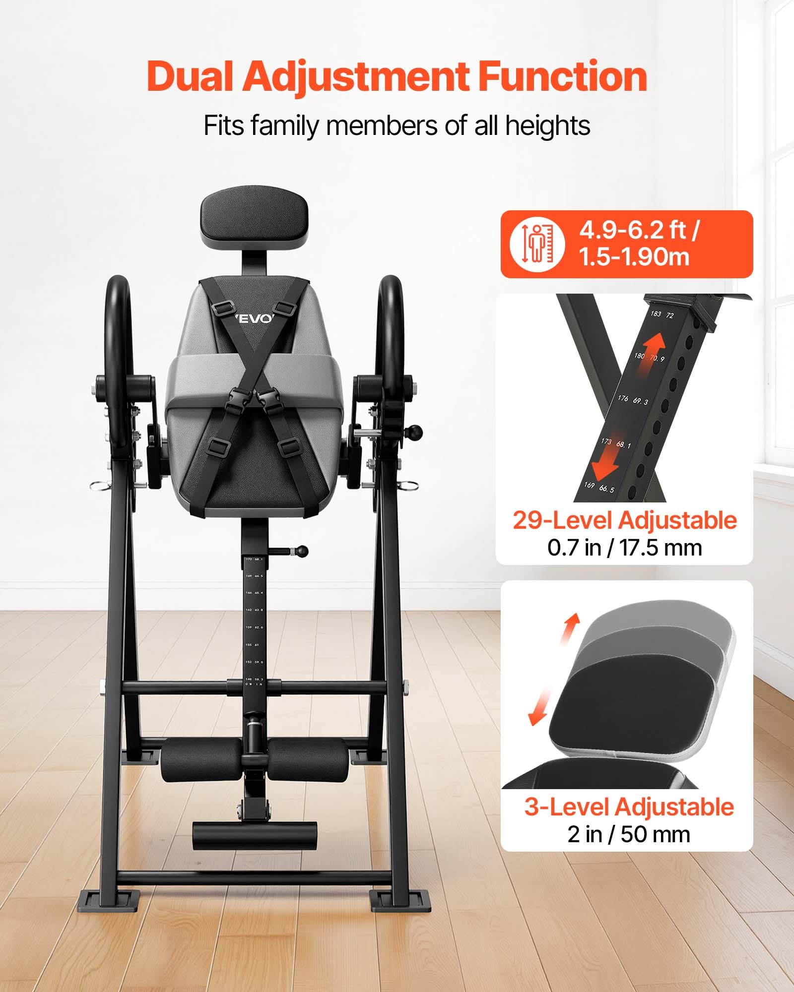 VEVOR Table d'Inversion Pliable, Banc d'Inversion Capacité de Charge de 136 kg, Décompression pour Cou Dos Salle de Sport Domicile, Appareil d'Étirement de Dos à Angle d'Inclinaison Réglable