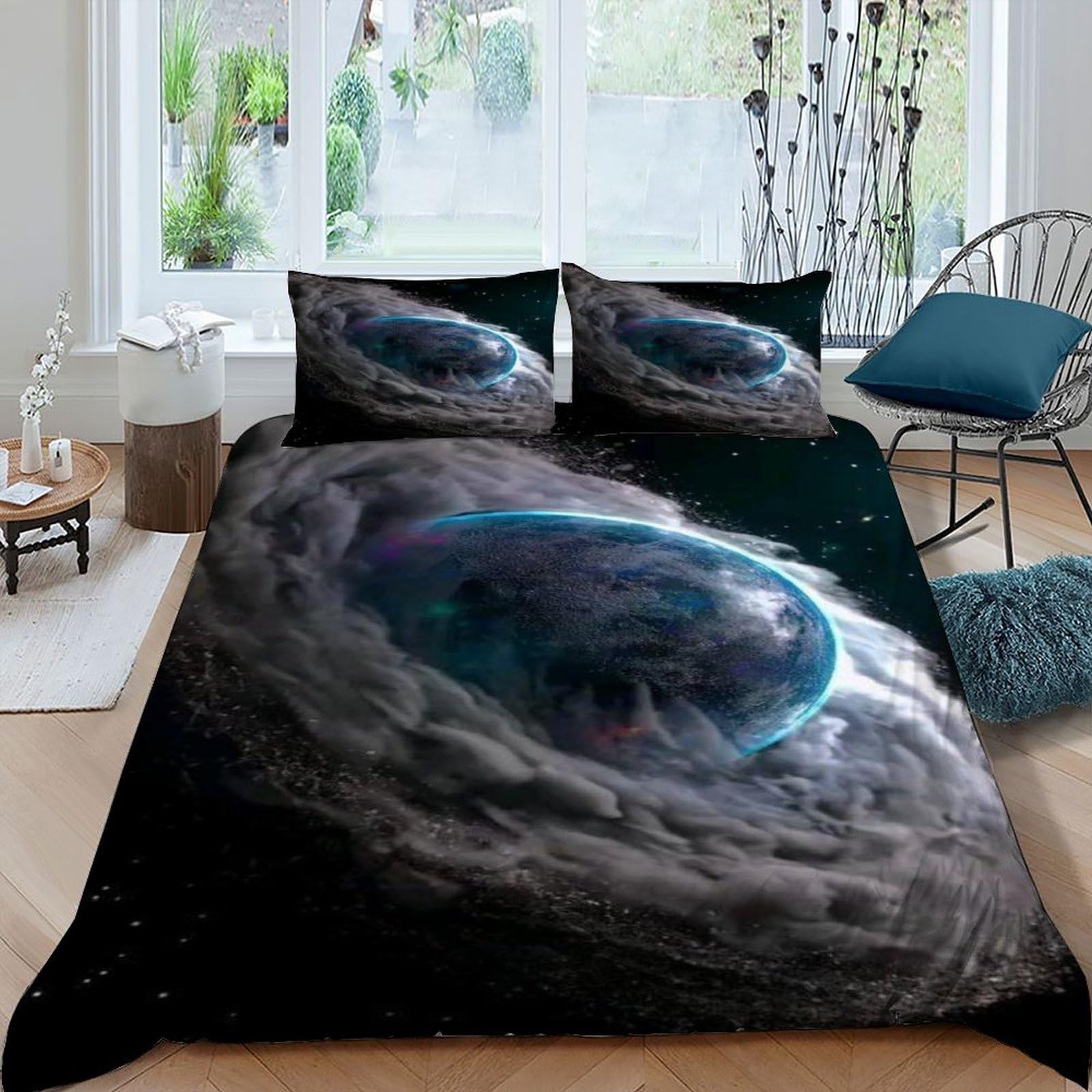 Housse de couette en microfibre Erdnebel parure de lit 3 pièces space theme douce