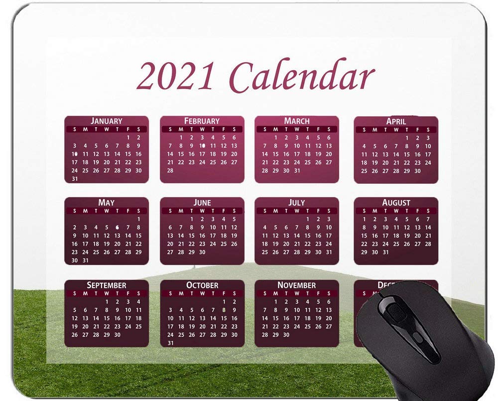 Calendar 2021,Hills Grass Trees Mouse Pad With Stitched Edges