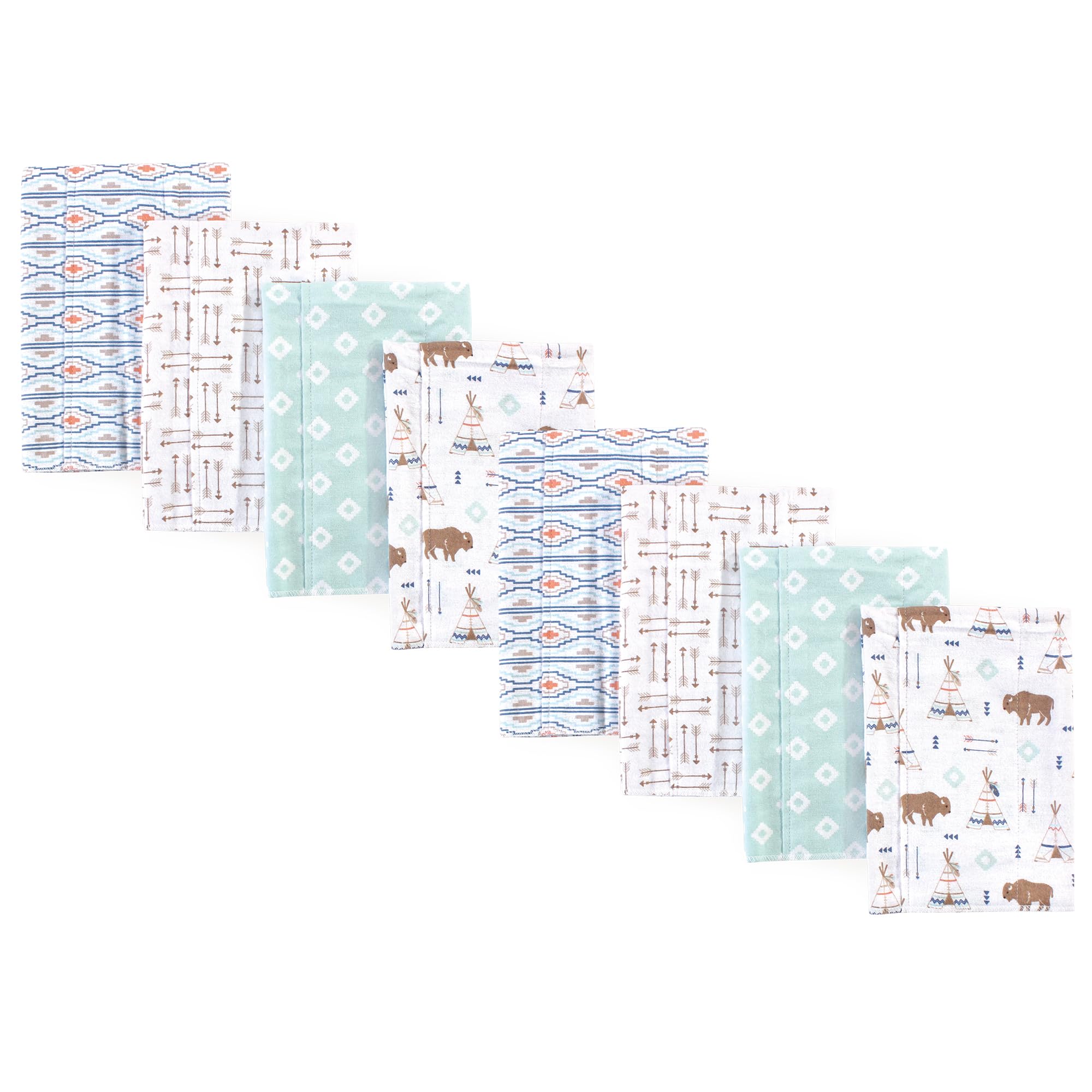 Hudson Baby Cotton Poly Flannel Burp Cloths Multipack, Teepee 8-Pack, One Size