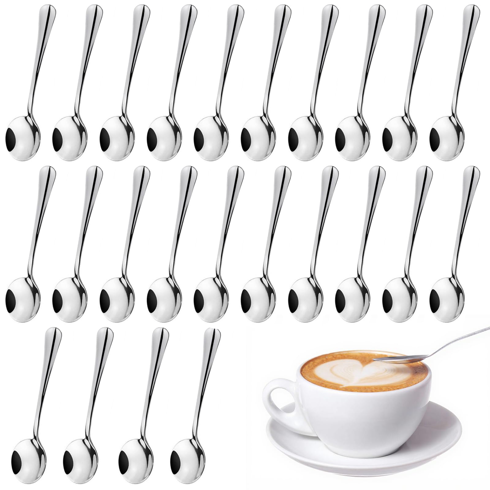 24 Pezzi Cucchiaio, 15.8cm Cucchiai, Cucchiai Rotondi in Acciaio Inossidabile, Cucchiaio da Tavola, per Cereali, Porridge Frutta, Yogurt, per Dessert Caffè (Argento)