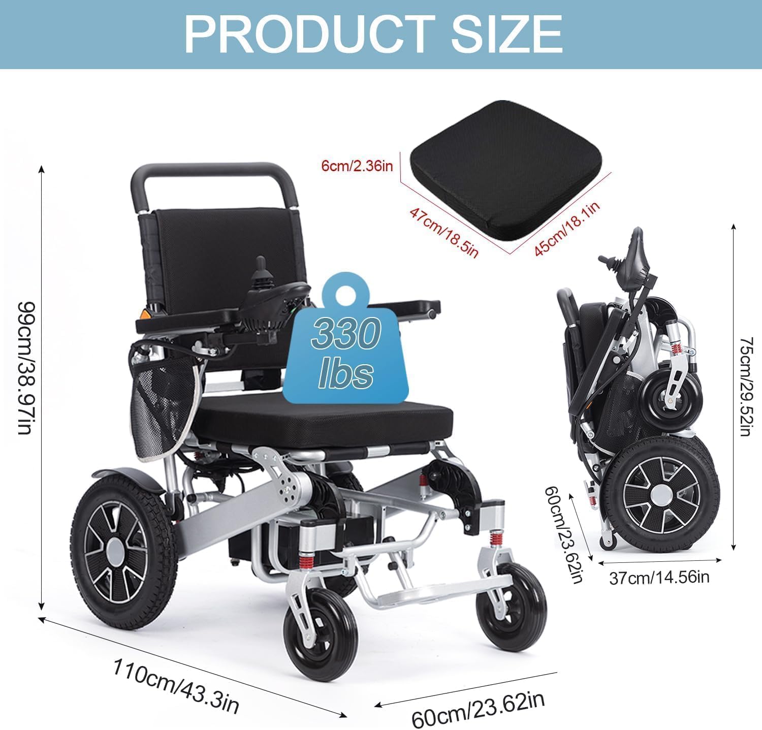 Fauteuil Roulant électrique Pliant Intelligent pour Adultes, fauteuils roulants pliants légers, fauteuils roulants pliants Portables, Fauteuil Roulant Durable,Black