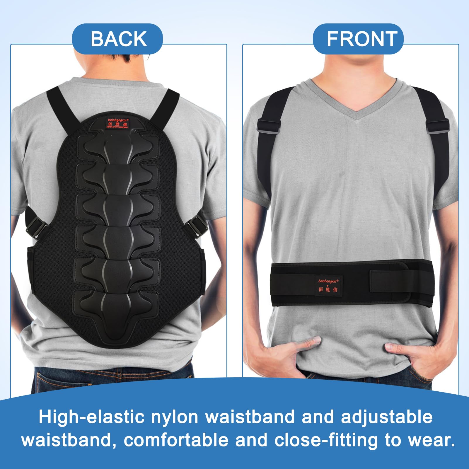 Protector de espalda de motocicleta para deportes de conducción con diseño antigolpes y protección de cintura ajustable