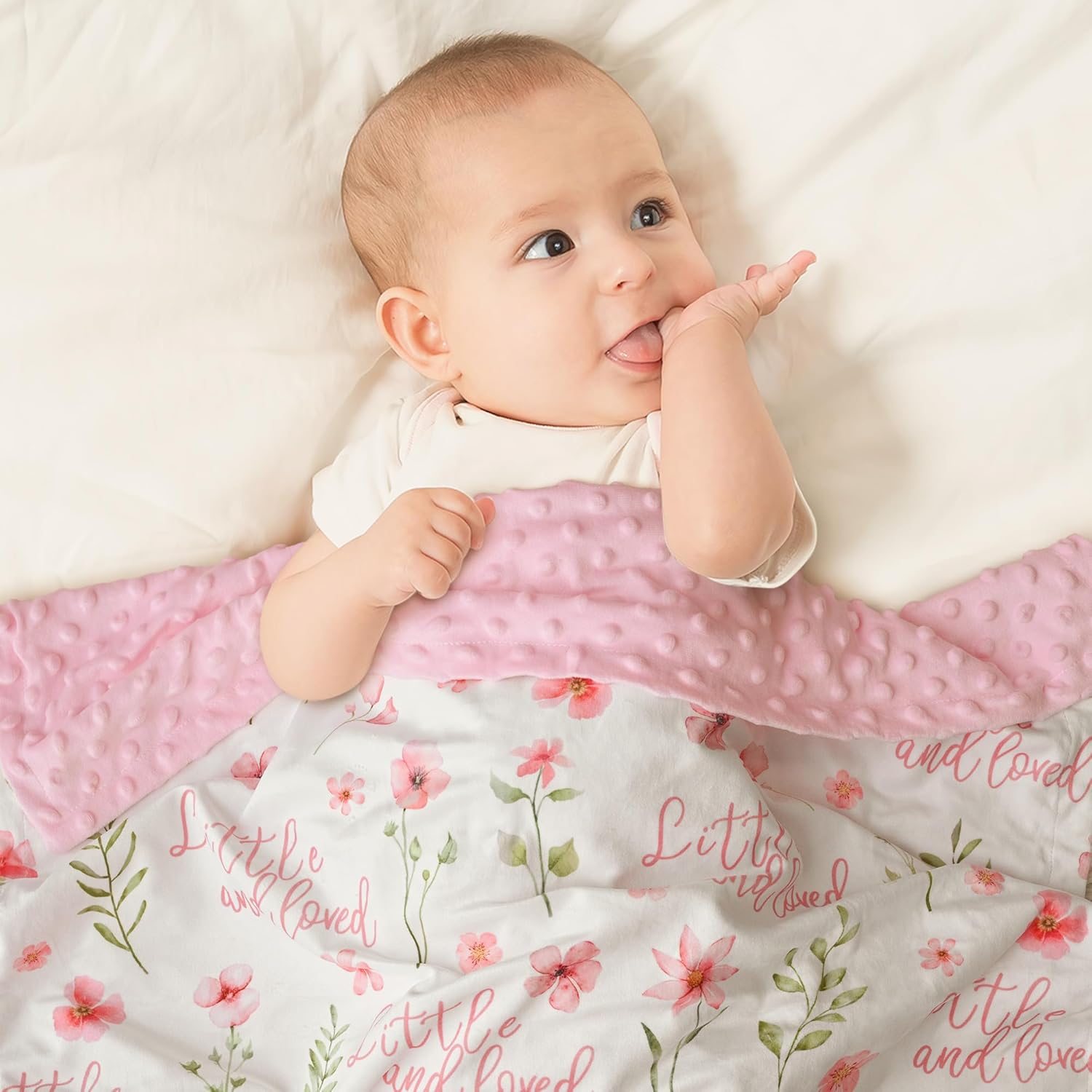 Floral Baby Blankets for Girls - Super Soft Nursery Minky Blanket, Newborn Baby Blanket with Double Layer Dotted Backing, Pink Lightweight Bed Throw Blanket, 30 x 40 Inch - Image 4