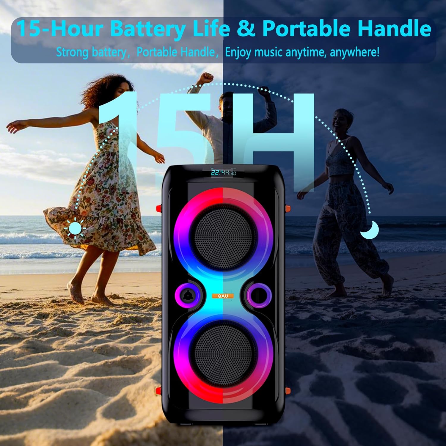 Bluetooth Speaker, 120W Peak Power Wireless Boombox Speakers with Deep Bass, Portable Loud Stereo Sound Large Subwoofer with Led Light Show for Party Outdoor Camping(Black) - Image 3