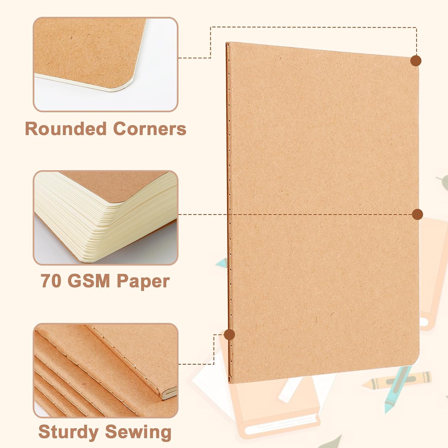 8 Pack Kraft Notebooks Bulk, A5 Blank Travel Journal Set, 8” x 5.5” image 4