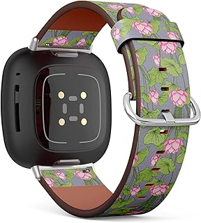 CJBROES Replacement Leather Watch Band, Compatible with Fitbit Versa 3 and Fitbit Sense of Wristband Bracelet Accessory - Lotus Flower