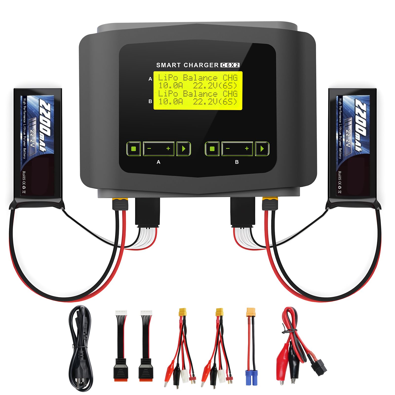 Haisito RC ładowarka do akumulatorów litowych AC 150 W/DC 240 W, Duo, LiPo ładowarka do LiPo/Life/LiHV/Lilon (1-6S), NiMH/NiCD (1-15S), PB, inteligentna bateria, ładowarka 10 A RC Balance, ładowarka