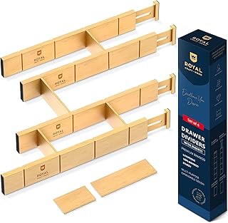 Sponsored Ad - Adjustable Bamboo Drawer Dividers Organizers (17" - 21.5") with Inserts - Expandable Drawer Organization Se...
