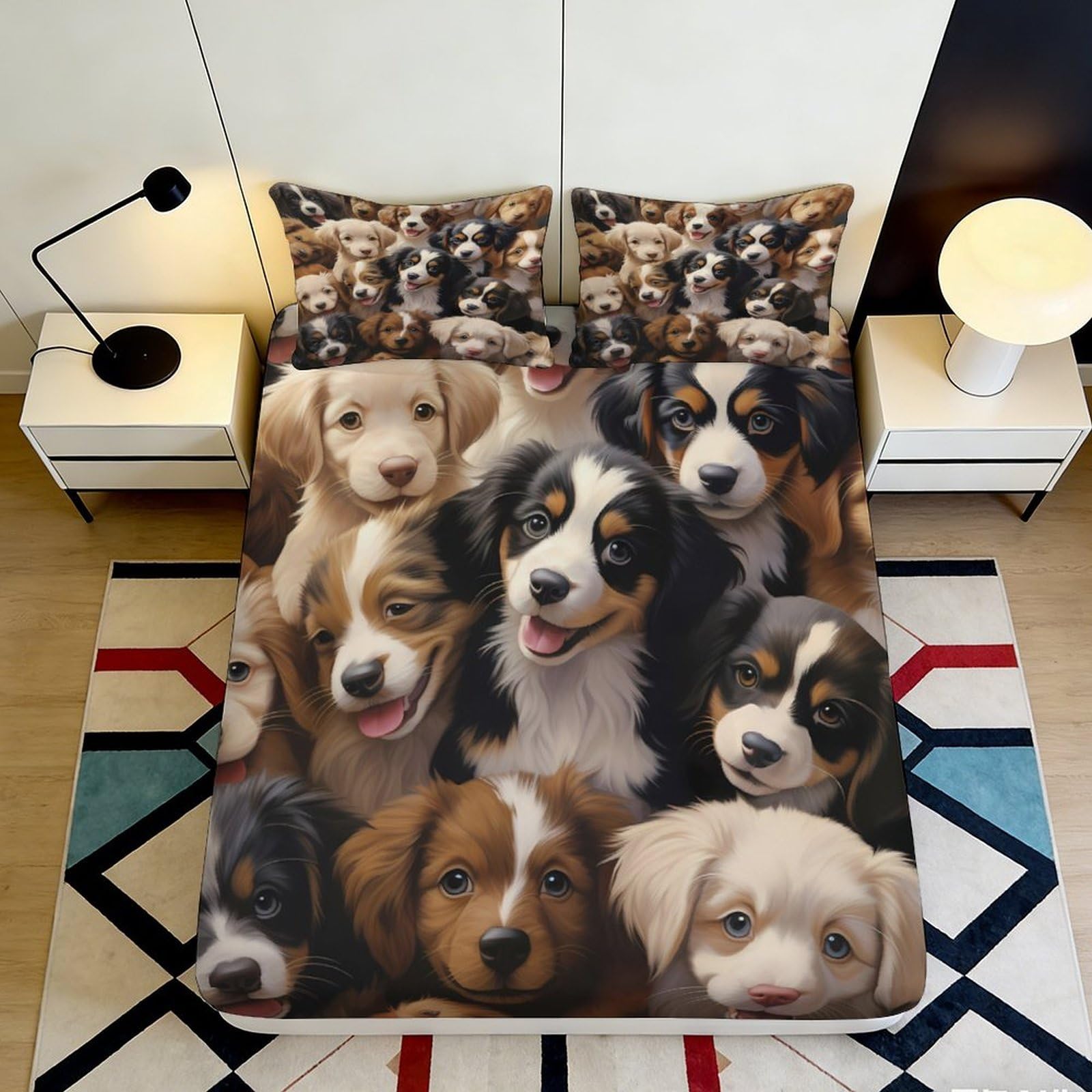 3D Printed Puppy Dogs Fitted Sheet Microfiber Soft Mattress Cover Non Slip for Bedroom Guest Room Decor 90x200x25cm