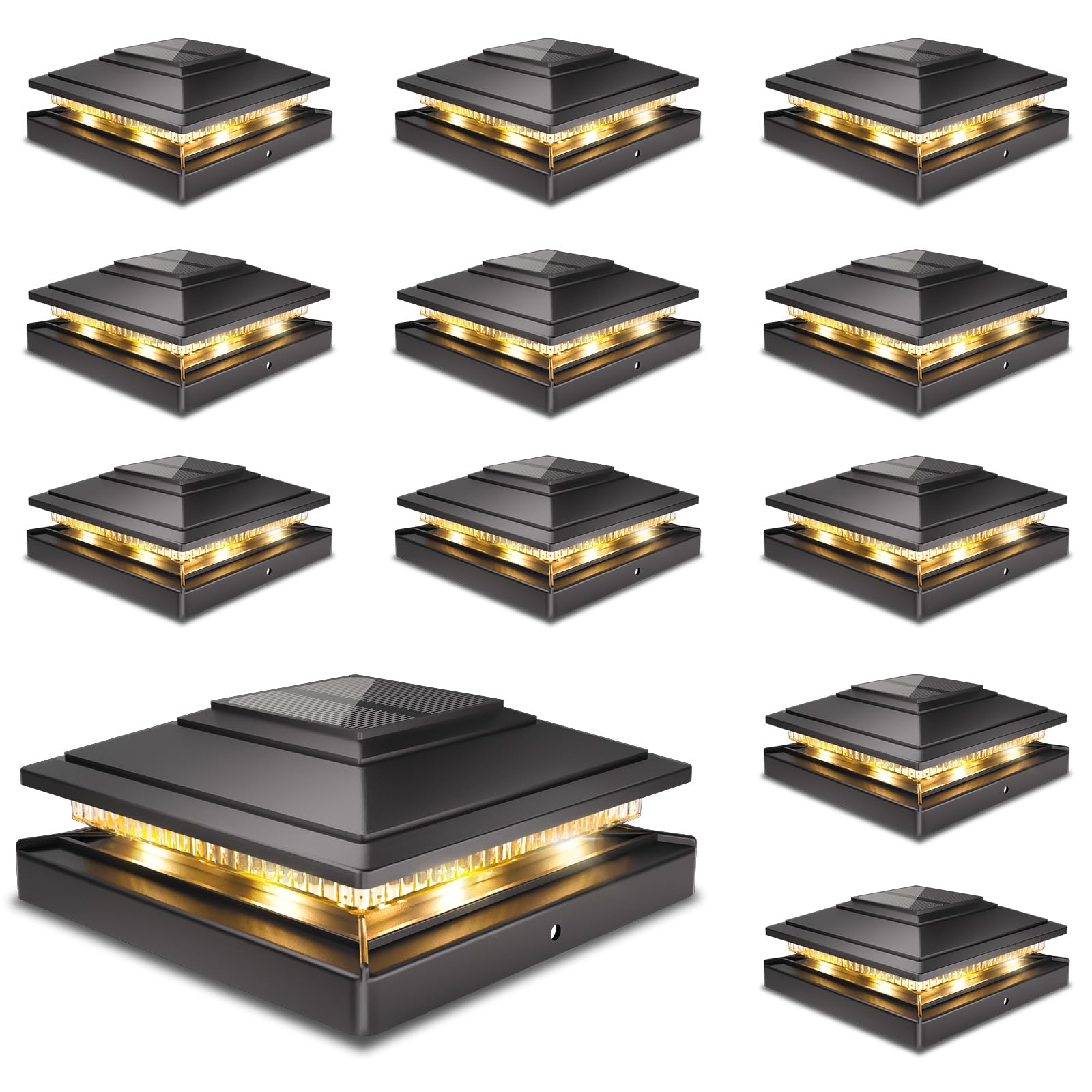JOFIOS Solar Post Cap Lights 12-Pack Black