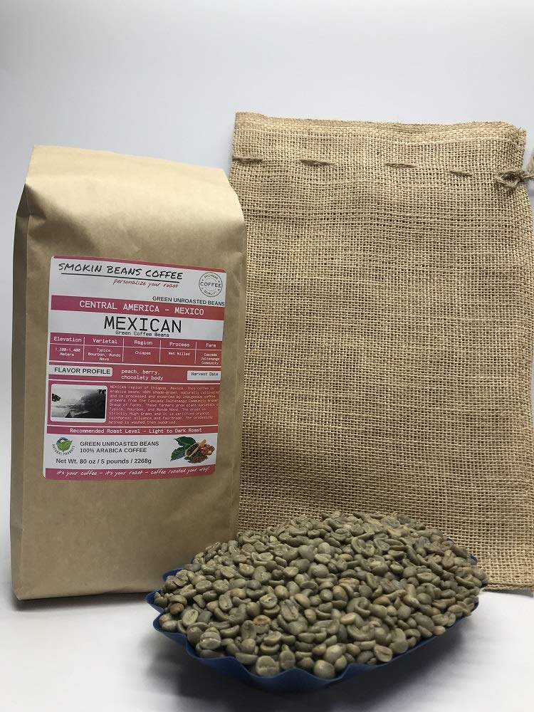 5 pounds| Mexican| Farm: Finca Nextlalpa| Grade-Altura| Spice,Chocolate,BrownSugar,Nuts/Apple| Specialty-Grade Green Unroasted Whole Coffee Beans| for Home Coffee Roasters|by Smokin’ Beans Coffee Co
