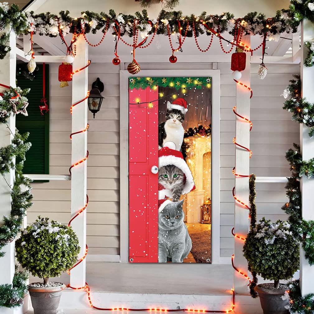Duschvorhang Winterkatze Weihnachtsmotiv - 180x180 Cm - Polyester Mit Weihnachtsball, Vögeln & Schnee