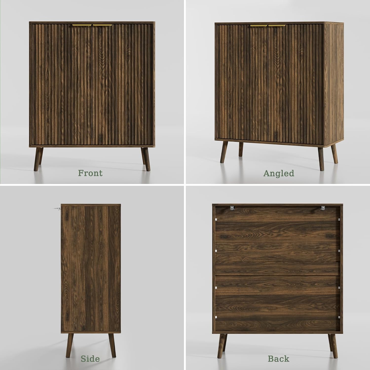 Fluted Shoe Cabinet with Doors, Large 5-Tier Shoe Cabinet Storage for Entryway, Walnut Wooden Shoe Cabinet with Adjustable Shelves, Modern Freestanding Shoe Storage Organizer for Entryway