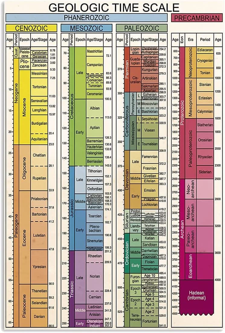Oudrspo Geology Knowledge Metal Tin Signs Geologic Time Scale Retro Posters Geology Infographic Plaques Office Home Classroom Wall Decor 12x16 Inches