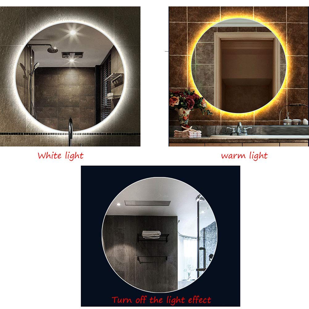 Specchio, Specchio da Bagno Rotondo retroilluminato con retroilluminazione a LED, Specchio da Barba per Trucco antiappannamento a Prova di Esplosione per Camera da Letto dell'hotel50/60cm