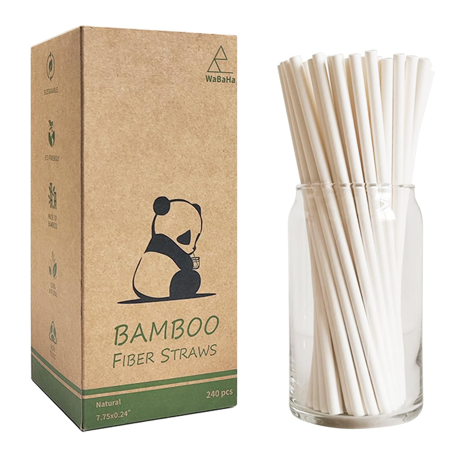 Nature Bamboo Drinking Straws Disposable Biodegradable Bamboo Fiber Straws for Cocktail (240pcs, 6x197mm)