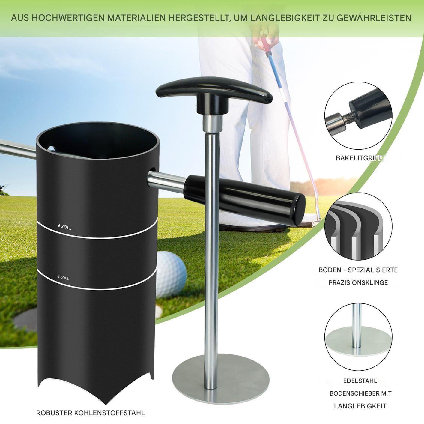 Copa de hoyo de golf portátil Práctica De Excavación Portátil Y Estándar | Cavador De Hoyos Estándar Con Mango Desmontable Para Juego De Bolas Al Aire Libre En Patio, Césped Y