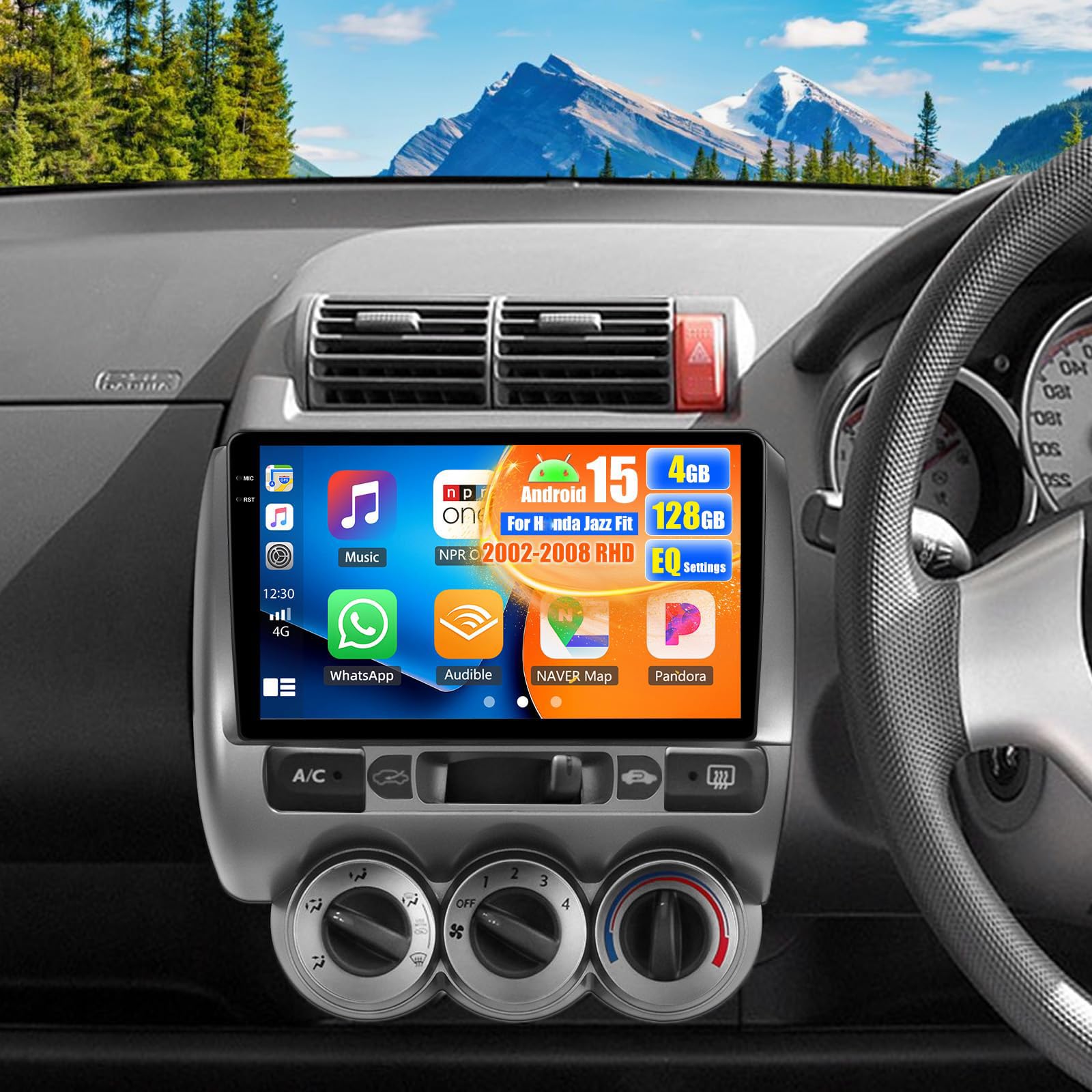 Radio samochodowe 6G 128G Android 15 do H-Onda Jazz Fit 2002-2008 RHD z CarPlay i Android Auto, 9-calowy ekran dotykowy 2 DIN z WiFi, GPS, Bluetooth, FM RDS EQ SWC i kamerą, K2 PRO Plus