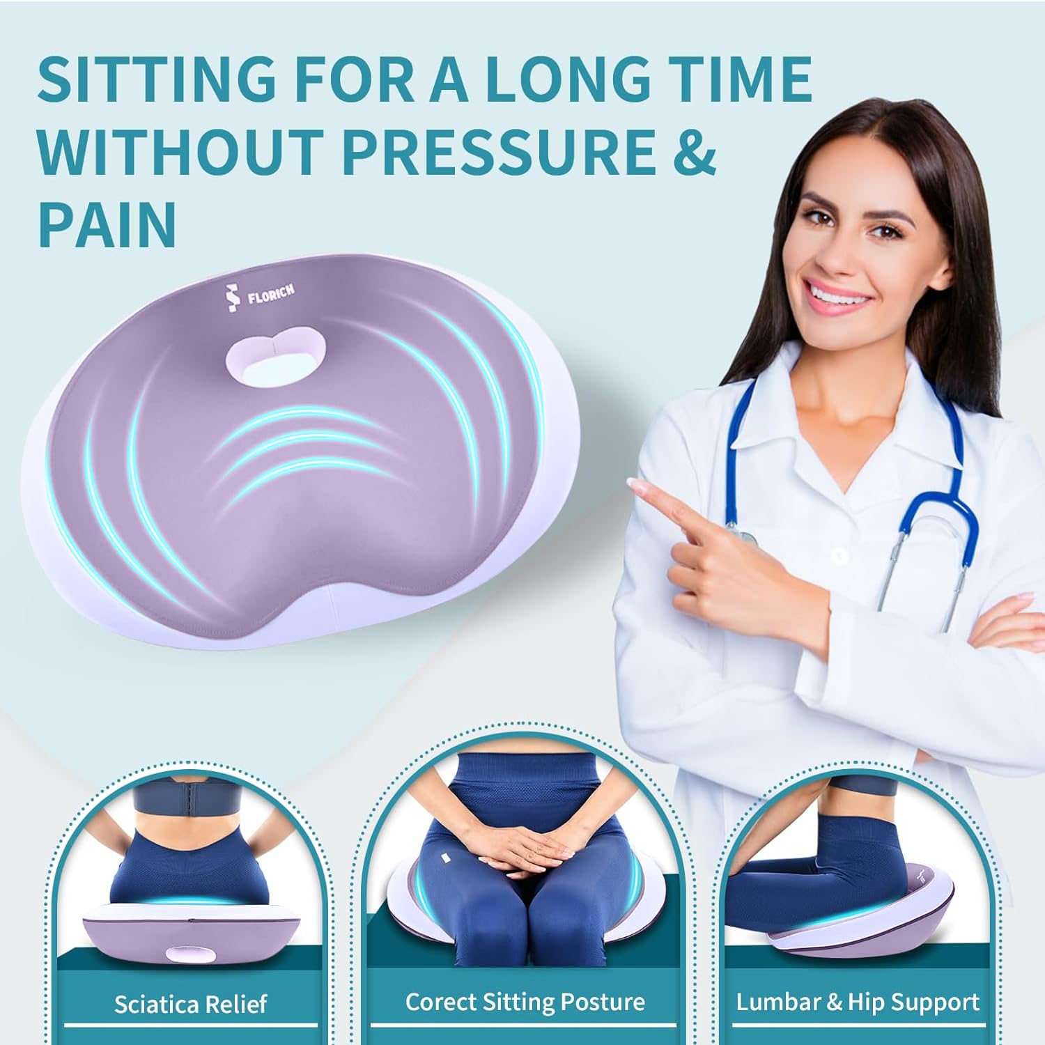 FLORICH Seat Cushion Lumbar Support Pillow for Office Chair Car Lower Back Support Ergonomic Desk Chair Pillow for — view 4