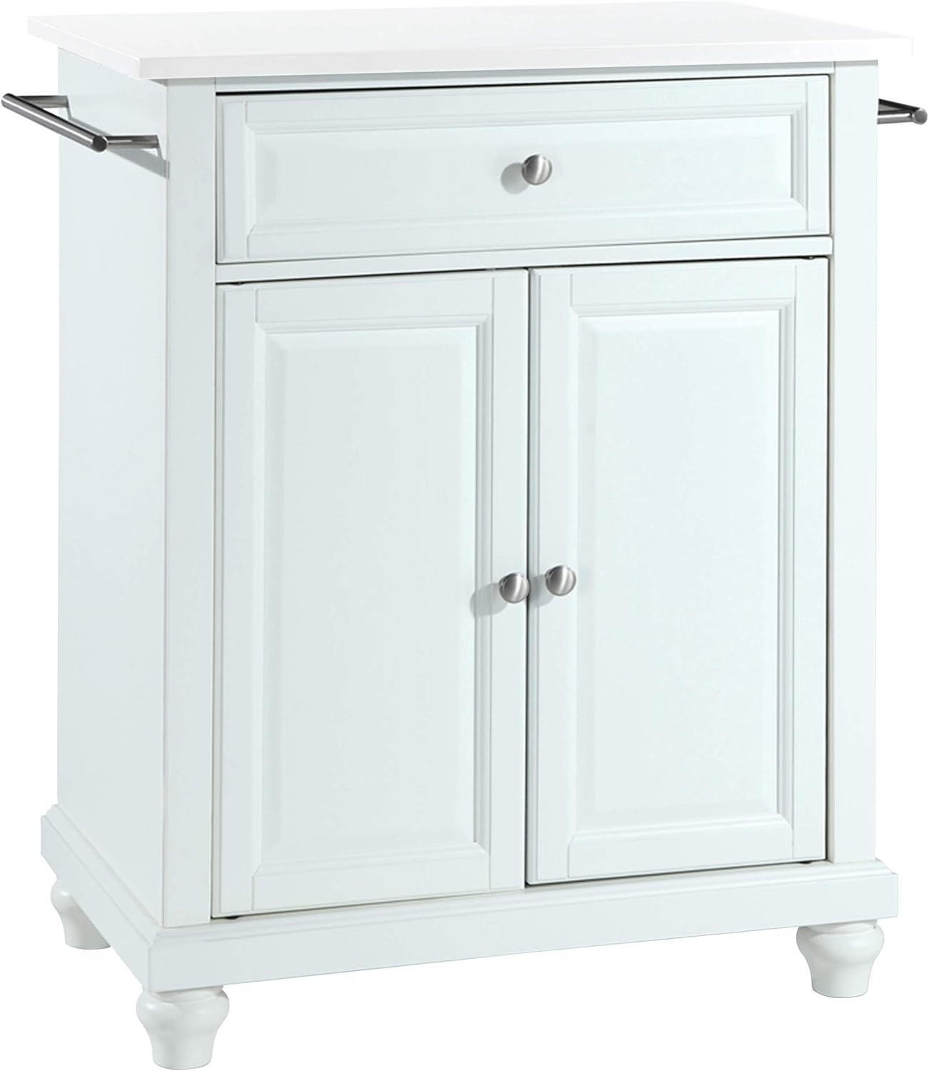 Crosley Furniture Cambridge Stone Top Small Portable Rolling Kitchen Island Storage Cart, Microwave Stand, White