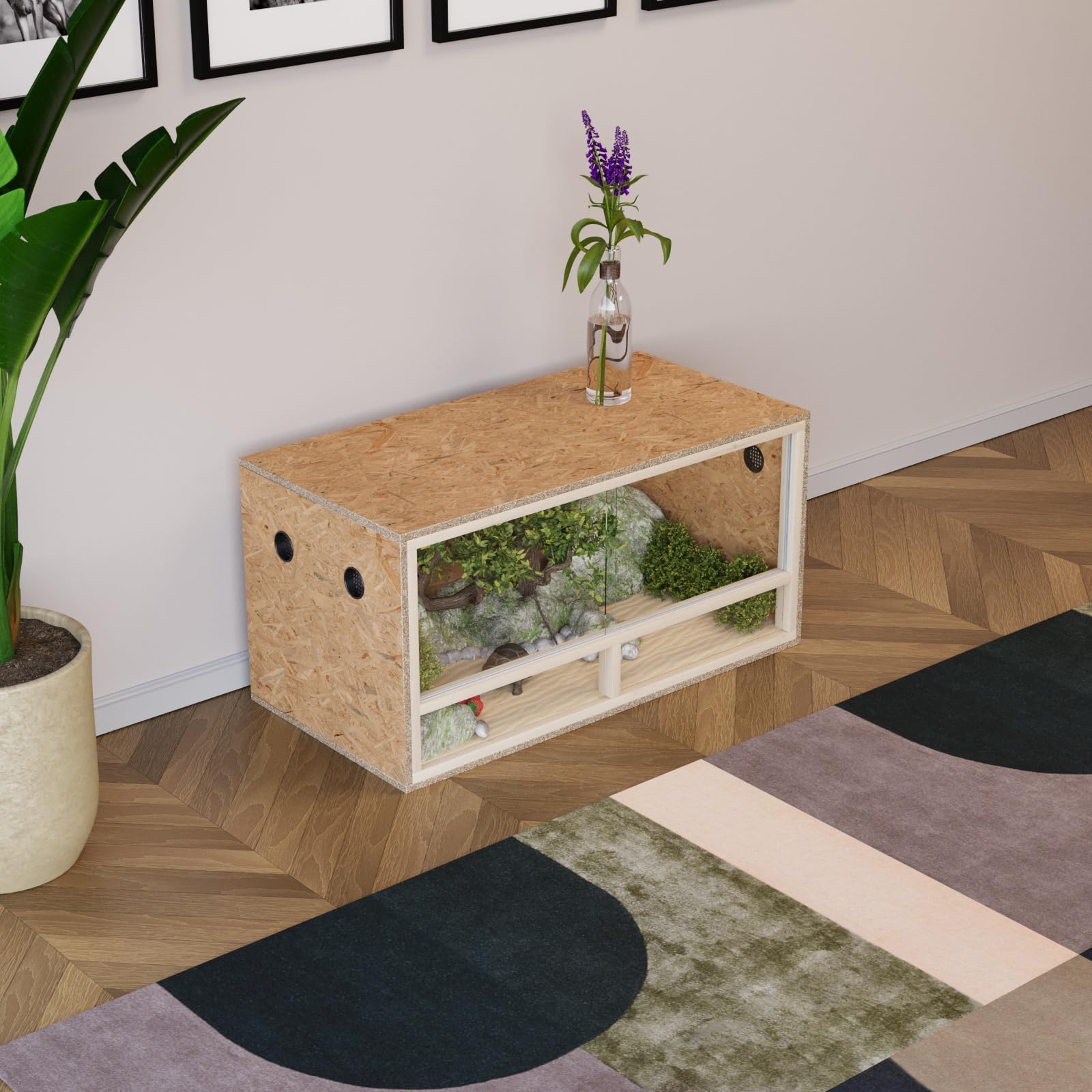 QLS Vivario de madera, 120 x 60 x 60 cm, abeto, rectangular, clásico, marrón, con cerradura, 16 kg, con ventilación lateral, para serpiente