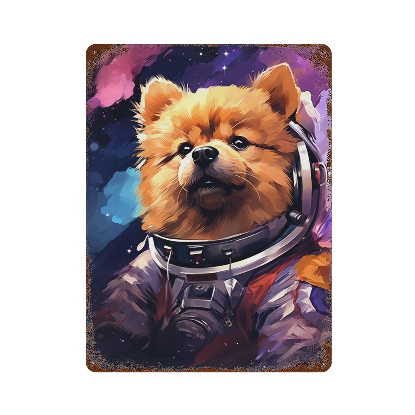 Space Pomeranian Adventure -2 Retro Metal Sign 15.7"x11.8", Decorative Metal Wall Art for Garage, Bar And Workshop Decor