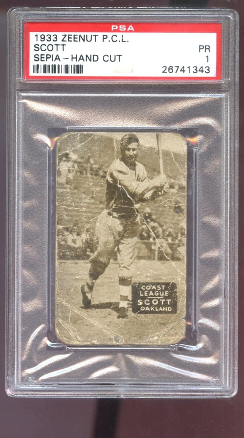 1933 Zeenut Zeenuts Sepia Pete Scott PSA 1 Graded Baseball Card Pacific Coast League PCL P.C.L. Oakland Oaks