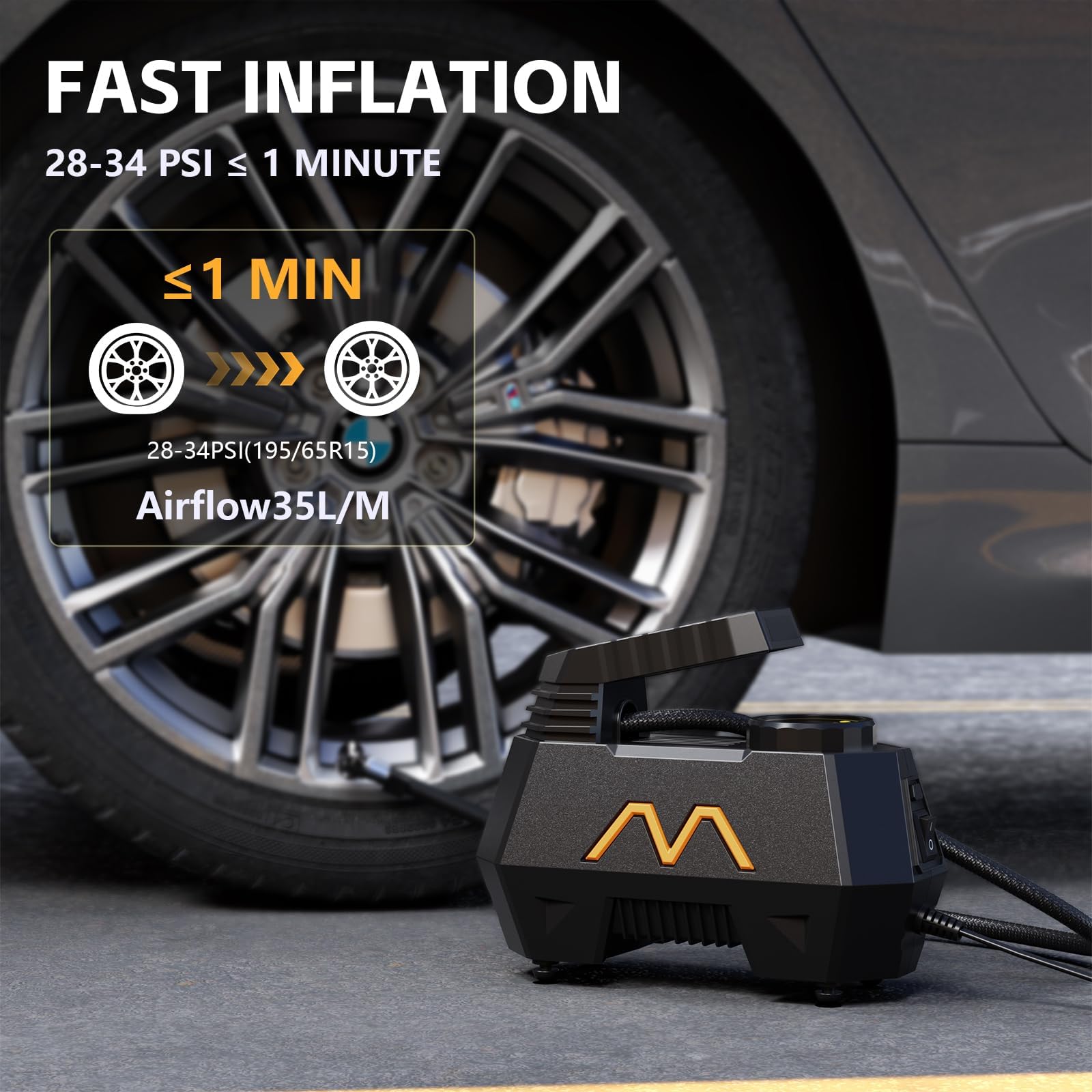 Tire Inflator Portable Air Compressor, Air Pump for Car Tires-9.84 Ft Cord,12V DC-Powered Auto Pump with Digital Pressure Gauge,Emergency LED Light, Car Accessories for Motorcycle Bicycle Ball Balloon