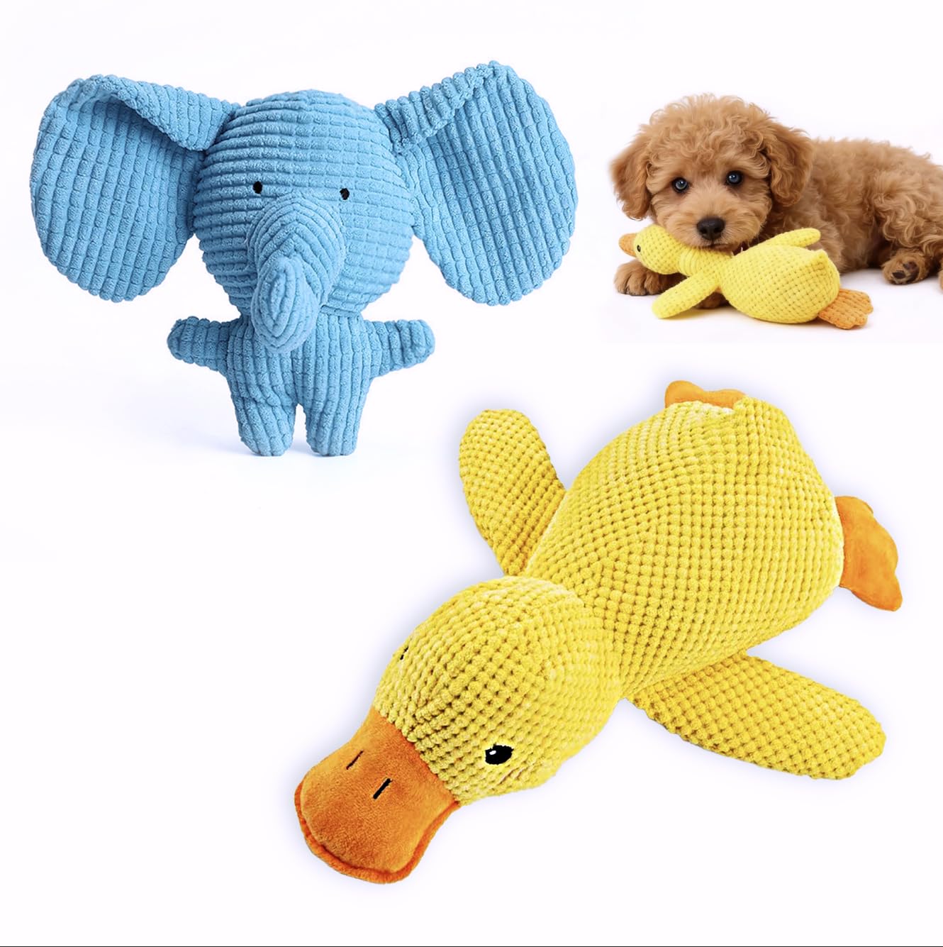 Potaroma Hundespielzeug für Hunde 2er Set, Ente & Blauer Elefant Quietschspielzeug mit Quietscher und Knisterpapier, weiches Plüschspielzeug und Hundekuscheltier für Welpen, kleine und mittlere Hunde