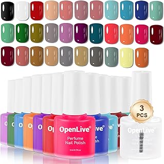 32 Color Perfume Nail Polish Set and 3 PCS Nail Strengthener, Red Pink P...