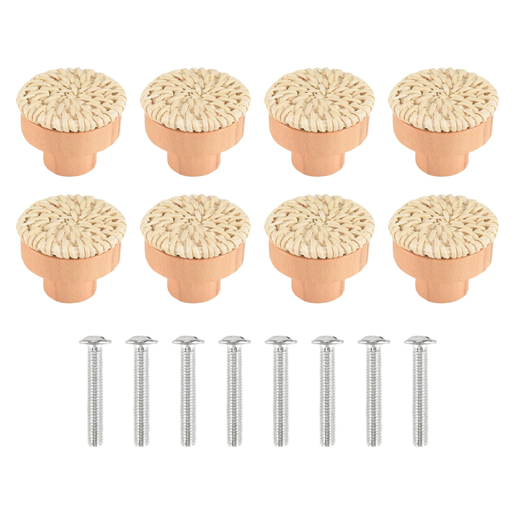 qimoi 8PCS Boho Rattan Dresser Knobs Wood Drawer Knobs Handmade Woven Wicker Knobs Pull Handle for Cabinet Home Decor