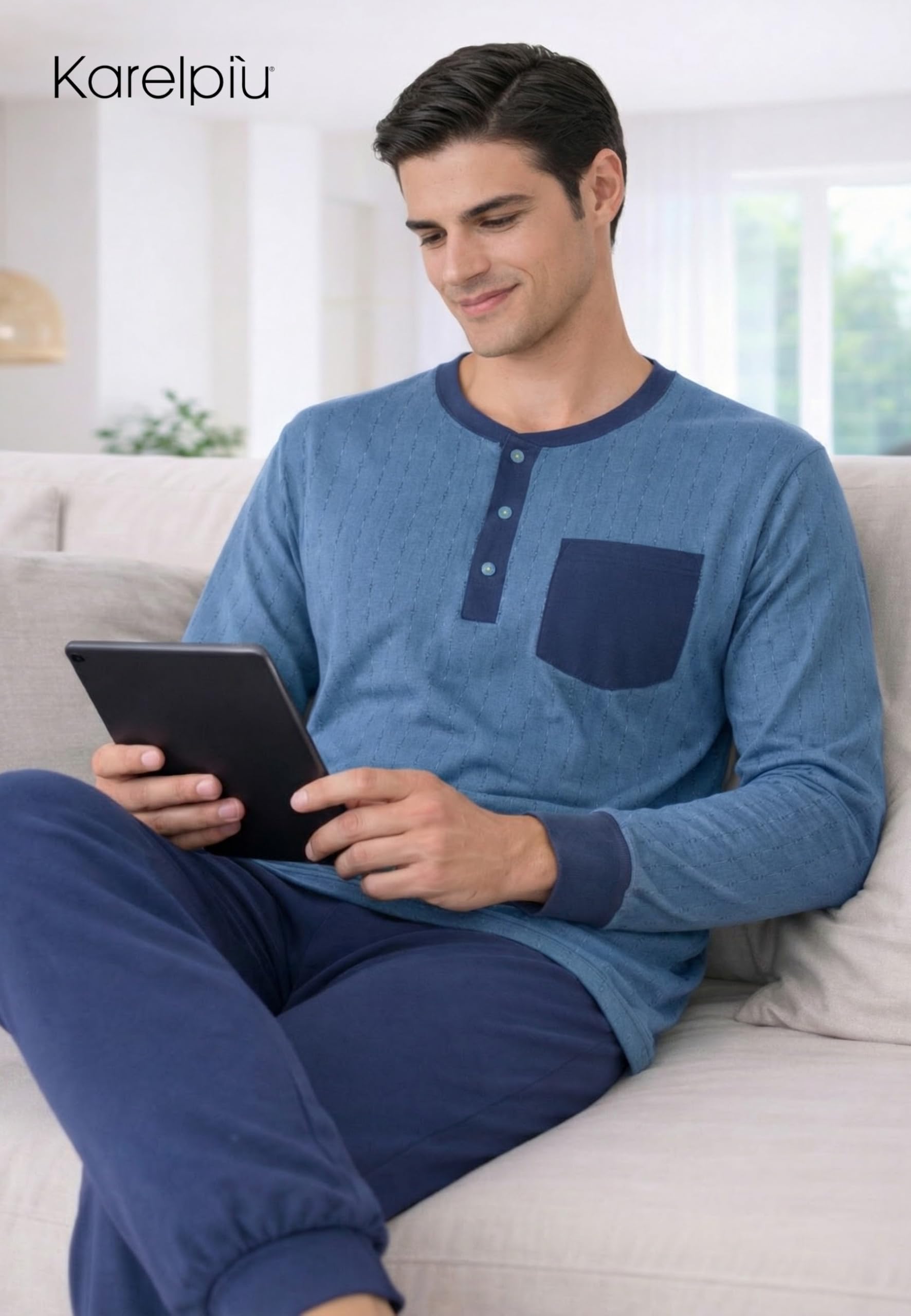 Intimitaly Karel Pigiama Uomo Cotone Lungo Primaverile, 100% Cotone, Leggero, Traspirante, Maniche Lunghe, M-XXL - 4