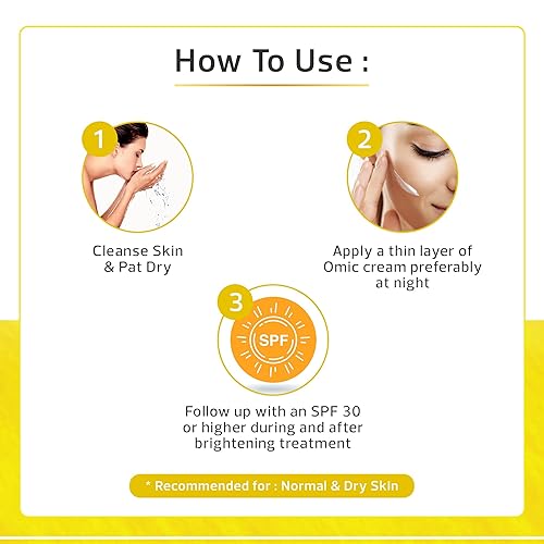 Miniatura 7 de OMIC Crema iluminadora para la piel, 1.7 onzas líquidas, ayuda a reducir las pigmentaciones, manchas marrones en la cara, rodillas y codos, con alfa