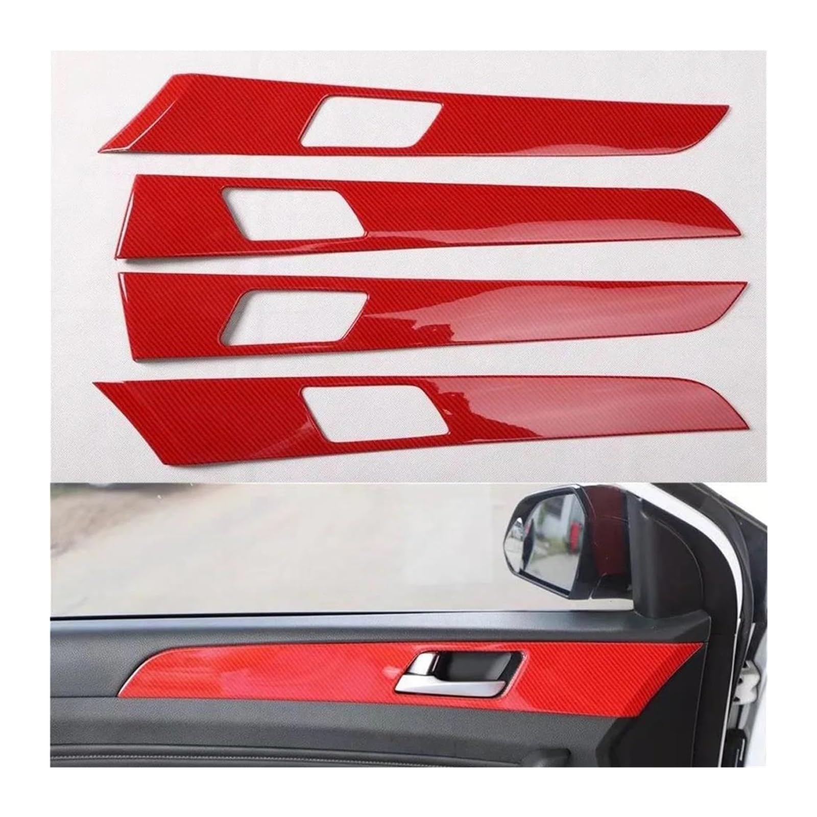 TYTYASS Inner Door Handle for Hyundai for Sonata 9th 2015-2018 LHD Car Door Interior Handle Bowl Cover Trim Styling ABS Molding Protect Line(Carbon Red)