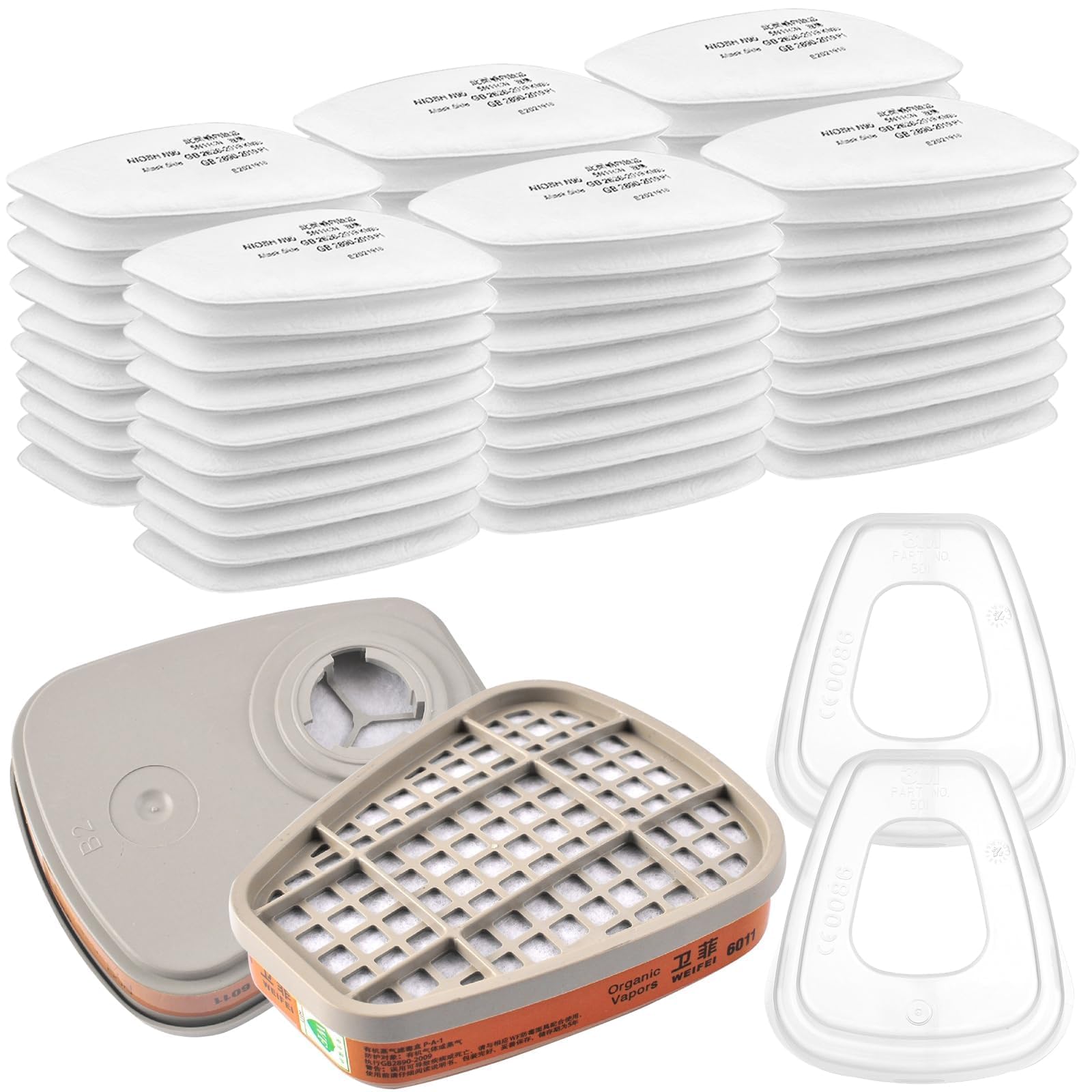 6001 Filtros de Protección Respiratoria, Filtros Algodón Particulado, Cartuchos y Filtros para Respirador Anti Polvo, Compatibles con 6100/6200 / 7501/7502 / 6502/6800 3M Filters