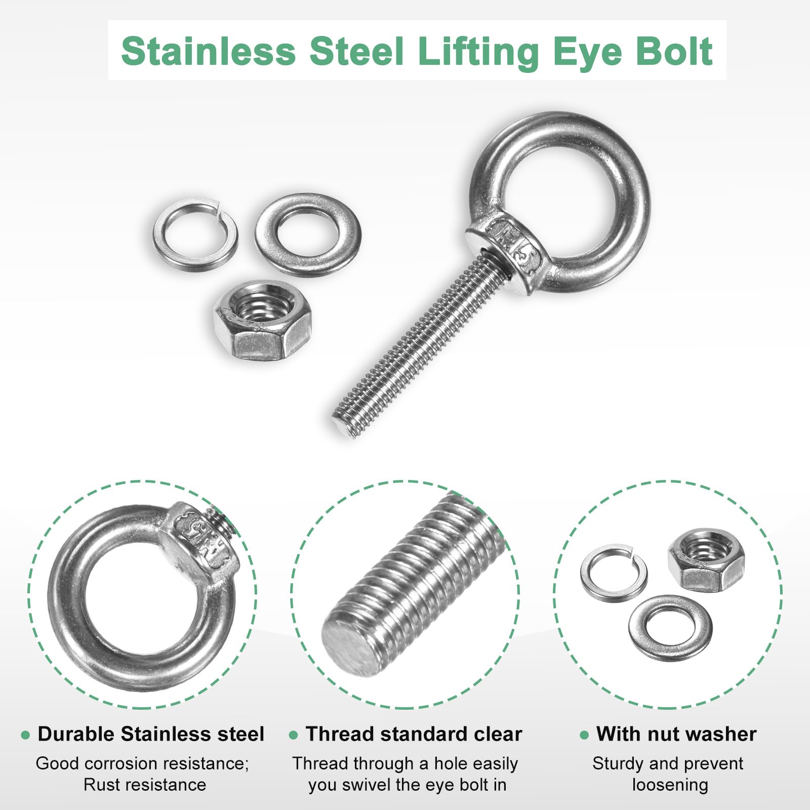 M METERXITY 4-Sets Stainless Eyebolt M5x29mm Shoulder Lifting Eye Bolt with Nuts Washers Male Screw Thread Ring Shoulder Eye Bolts Length 1.14 Inch for Suspending/Fastening - Image 2