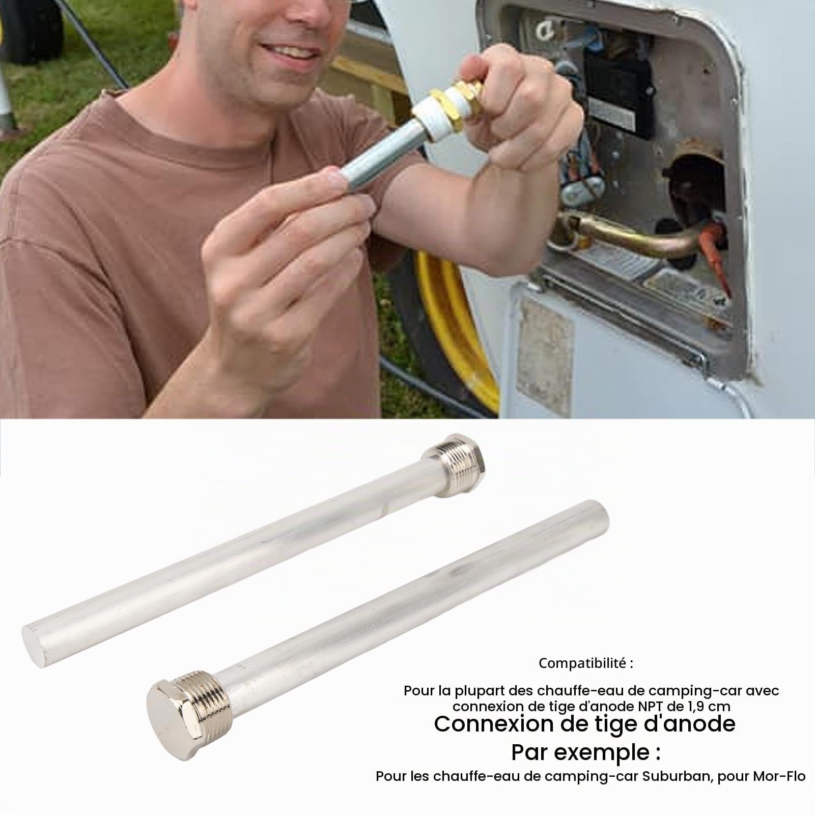 2 Pièces Tige d'anode de Chauffe-Eau RV 18 X 235 Mm 3/4 Pouces Tige d'anode de Protection NPT pour Chauffe-Eau Mor‑Flo RV Prévenez la Corrosion et Prolongez la Durée de Vie de
