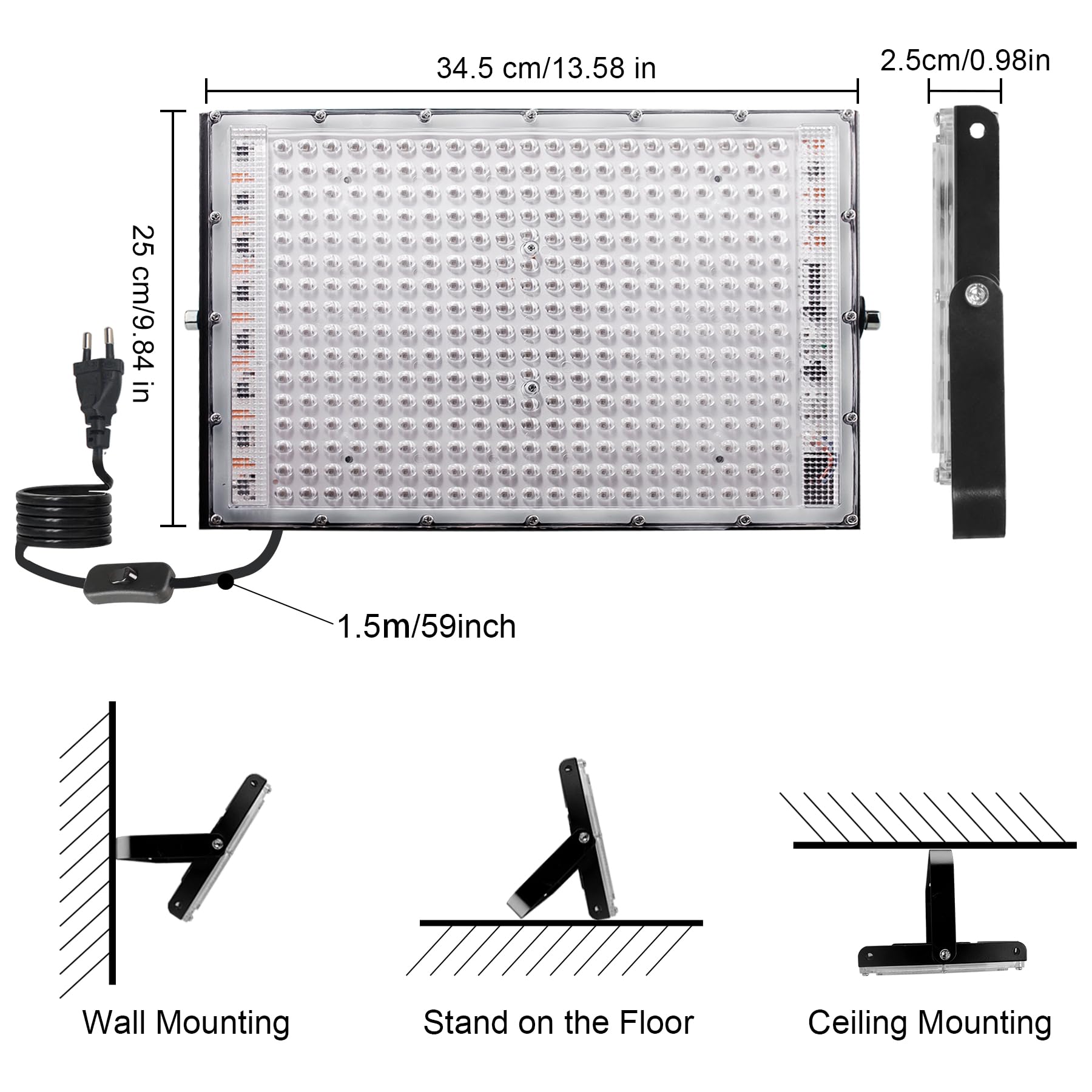 Luz Negra UV 300W, Foco LED Ultravioleta 385-400nm IP65 Impermeable, Luz Fluorescente para Fiesta Glow, Halloween, Neón, Maquillaje Corporal, Decoración, Discoteca(Pack de 2)