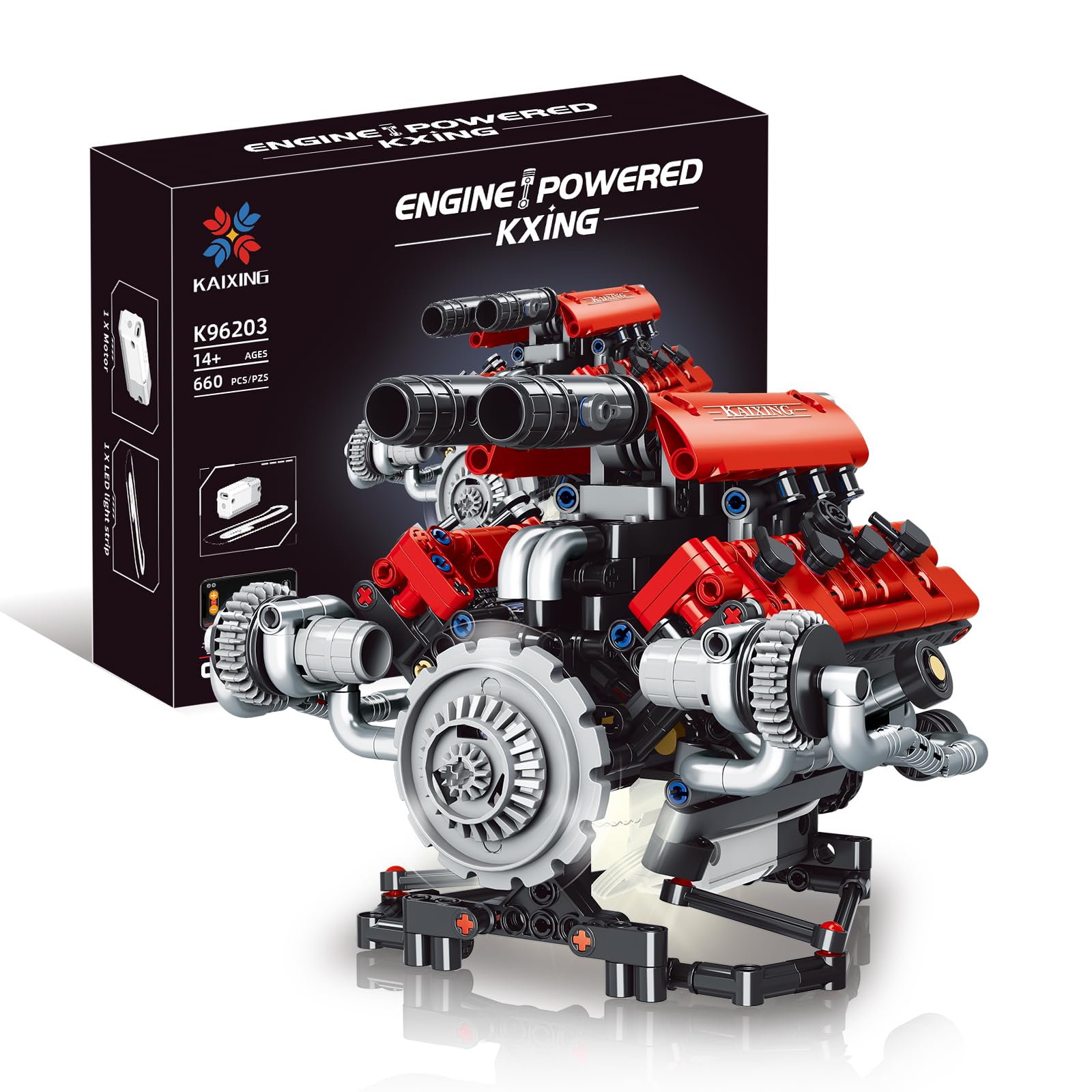 V8 Kit Motore Blocchi di Costruzione, Modello di motore V8 che funziona giocattolo, con Motore e Controllo APP, giocattolo regalo da collezione per ragazzi e ragazze Ventilatori supercar (C)