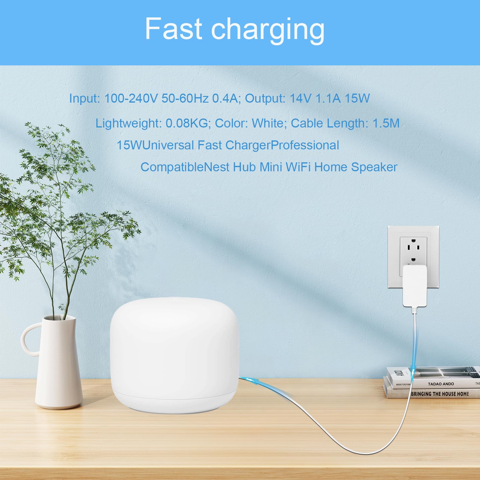 Compatible with Google Nest Mini, Nest Hub, Nest WiFi routers, and The Nest WiFi 14V Power Adapter Charger.