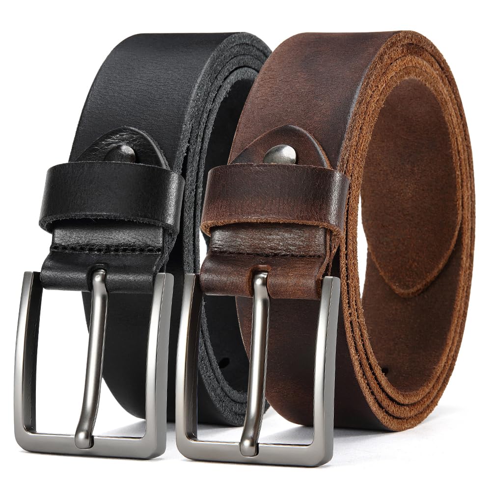DOOPAI Gürtel Herren,Vollledergürtel Casual Arbeits,Cowboy Anzug Ledergürtel,Einstellbare Gürtel Zweiteiliges Set